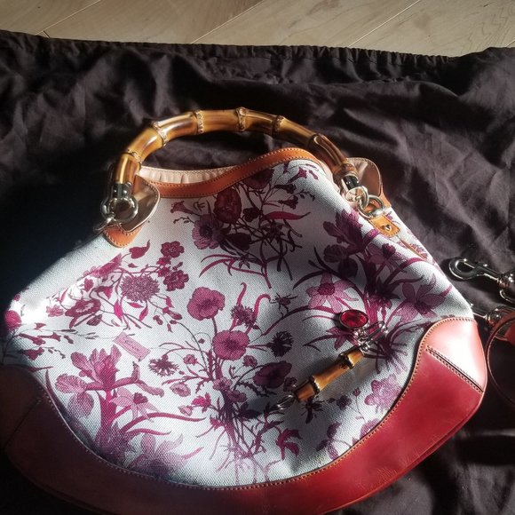Gucci Multicolor Floral Canvas and Leather Peggy Bamboo Hobo - Picture 1 of 13
